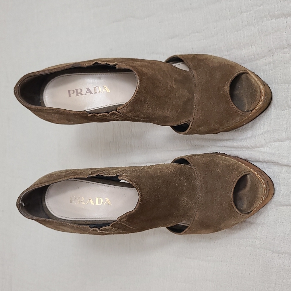 Prada Sigaro Suede Peep Toe Platform Heels - Picture 3 of 16